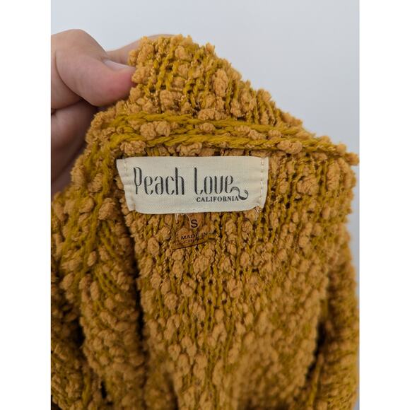 Peach Love California Popcorn Knit Hoodie Small Mustard Yellow Sweater Pullover - Picture 5 of 5